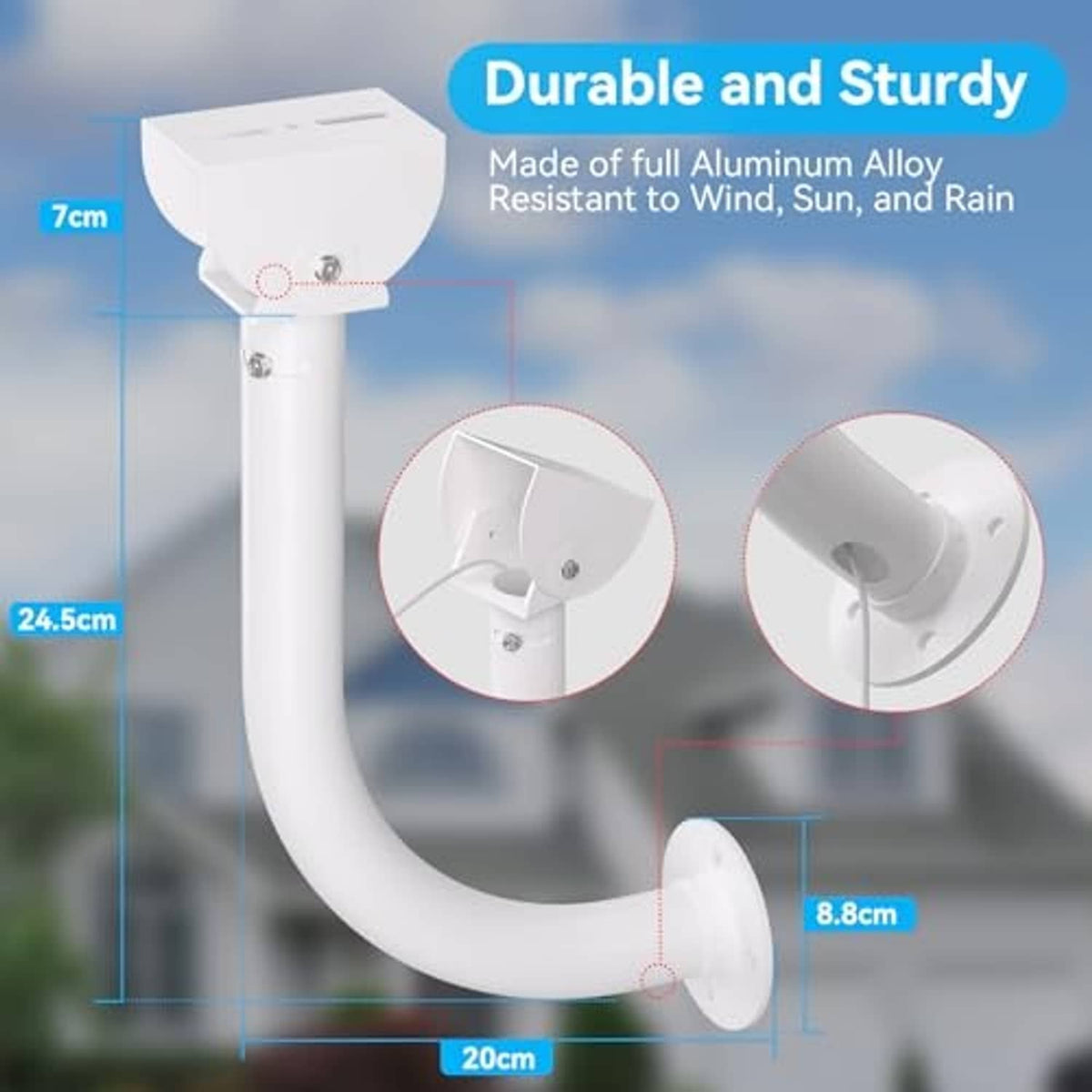 White aluminum solar panel wall mount bracket with circular wall base and arm