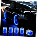 Blue translucent glow tire valve caps set with metal stem insert