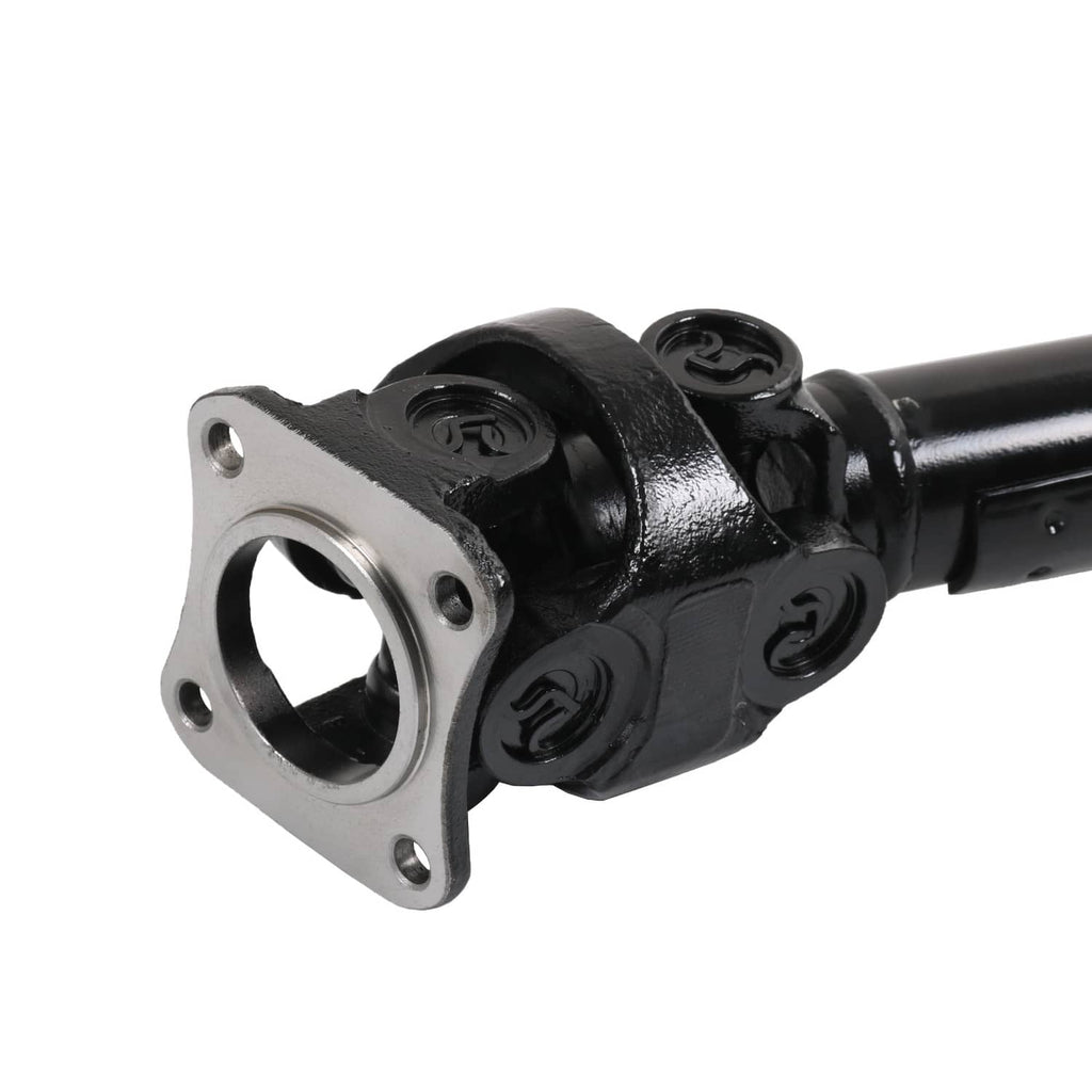Front drive shaft with black housing, U-joint yoke, and mounting flange