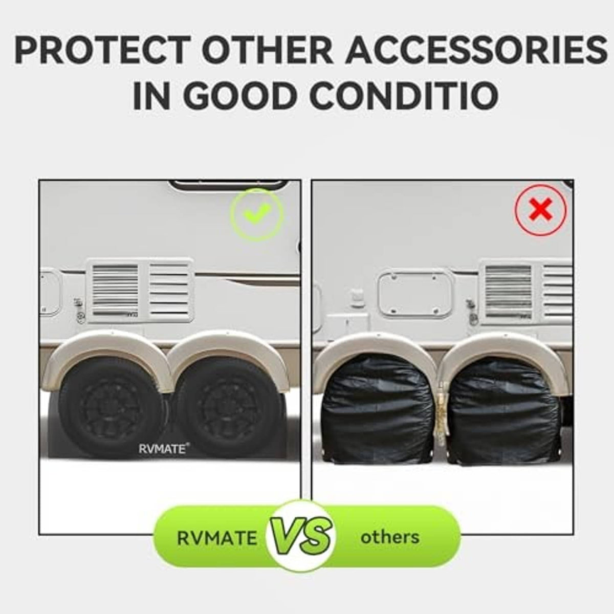 Black dual axle wheel cover shown on vehicle accessory in protection comparison
