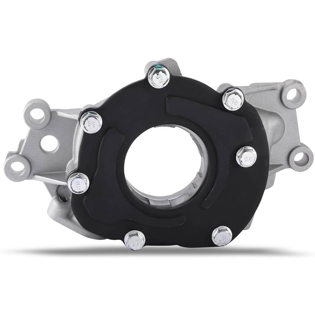 High volume oil pump with black rubber gasket ring and silver aluminum housing