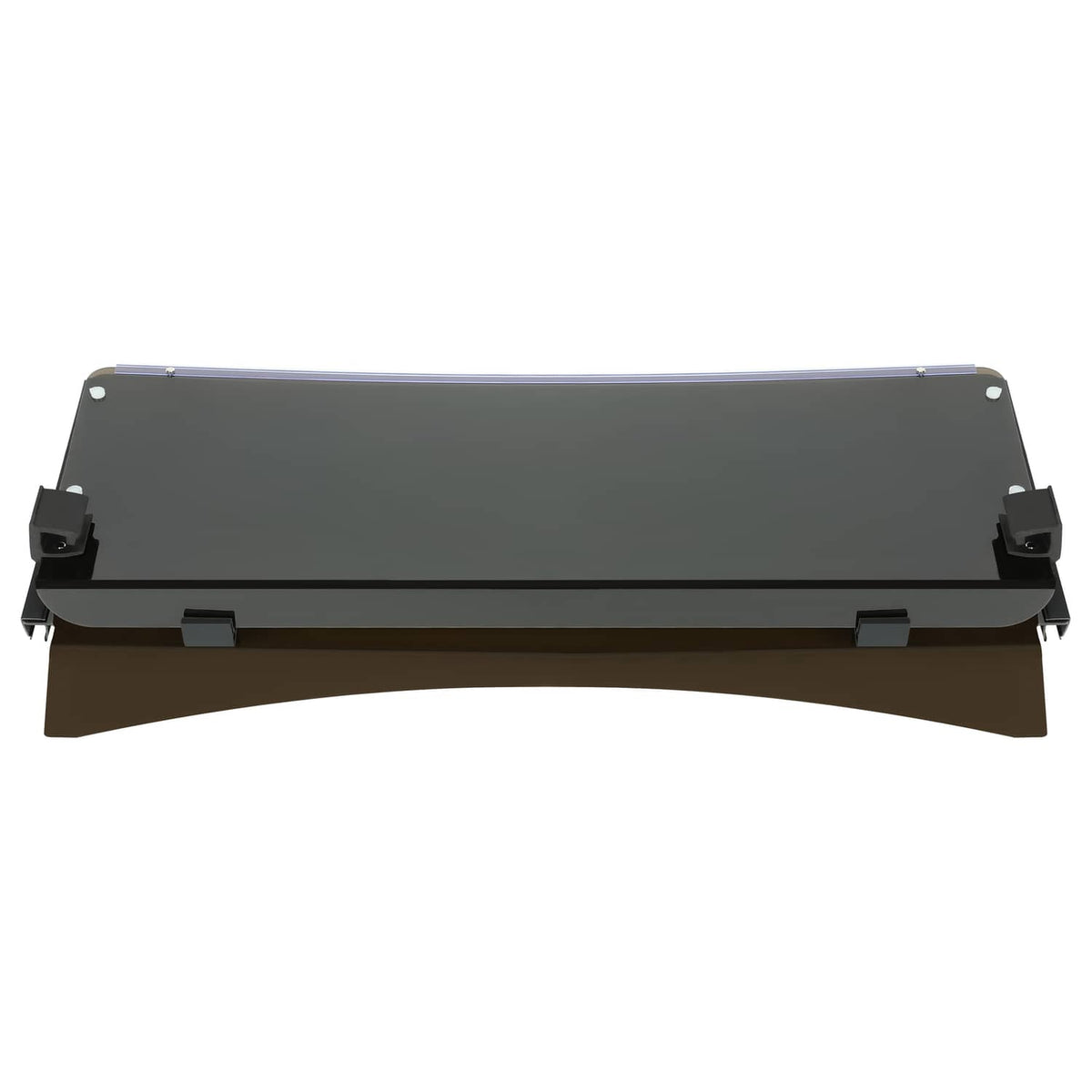 Front view tinted fold-down windshield with four corner mounting clips, EZGO TXT