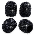 Black rhinestone tire valve caps, dustproof set of 4 with faceted sparkle texture
