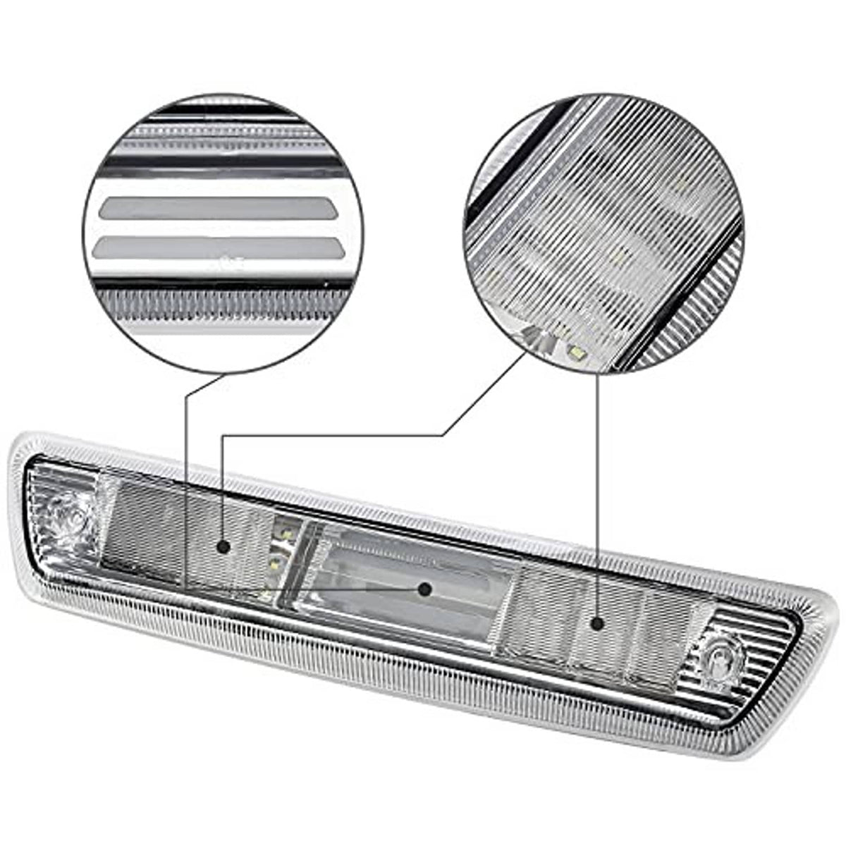 LED 3rd brake light assembly, chrome housing with clear lens and side reflectors