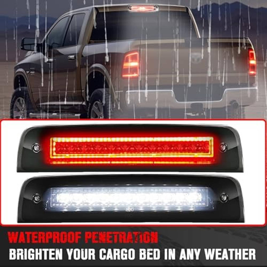 Illuminated LED third brake light strip in red and cargo light in white