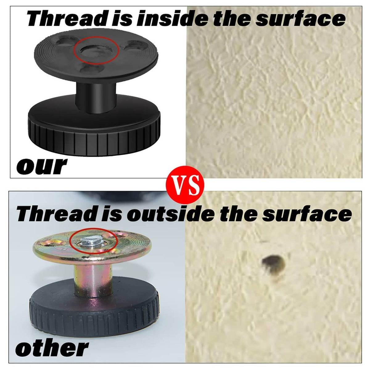 Black threaded headboard bumper with internal thread for secure, tight attachment