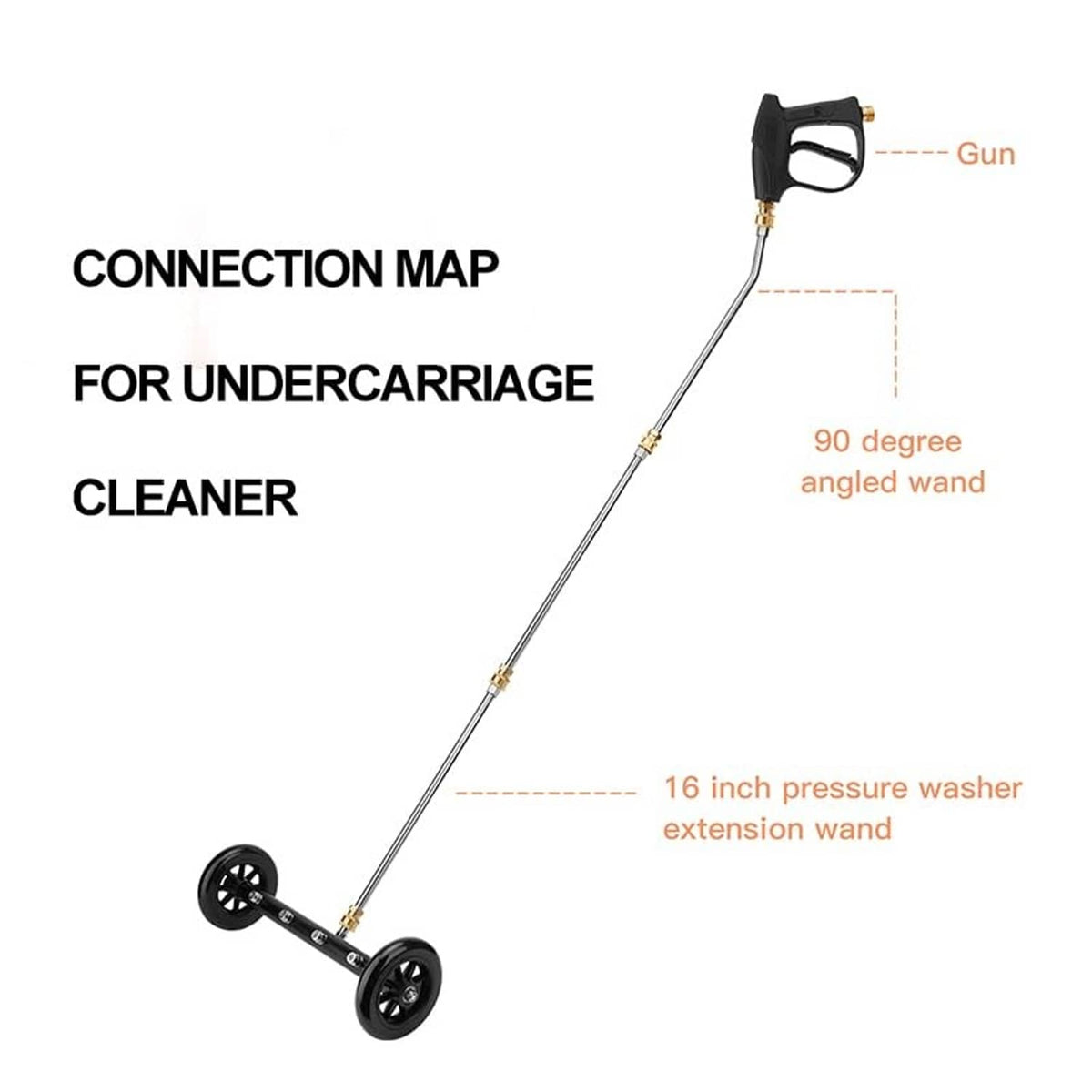 16-inch undercarriage cleaner extension wand with 90-degree angled wand and connector