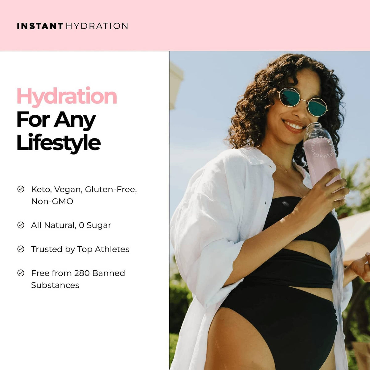 Instant Hydration watermelon electrolyte drink bottle held outdoors for active use