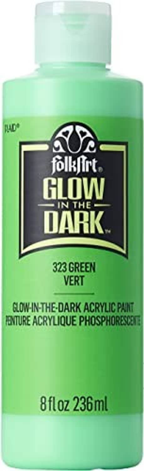 FolkArt glow-in-the-dark acrylic paint bottle, 8 fl oz, green label