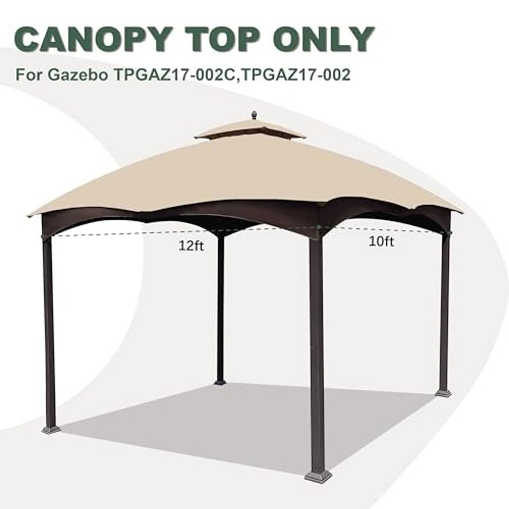 Gazebo canopy top only in light beige with dark frame, 12 ft by 10 ft