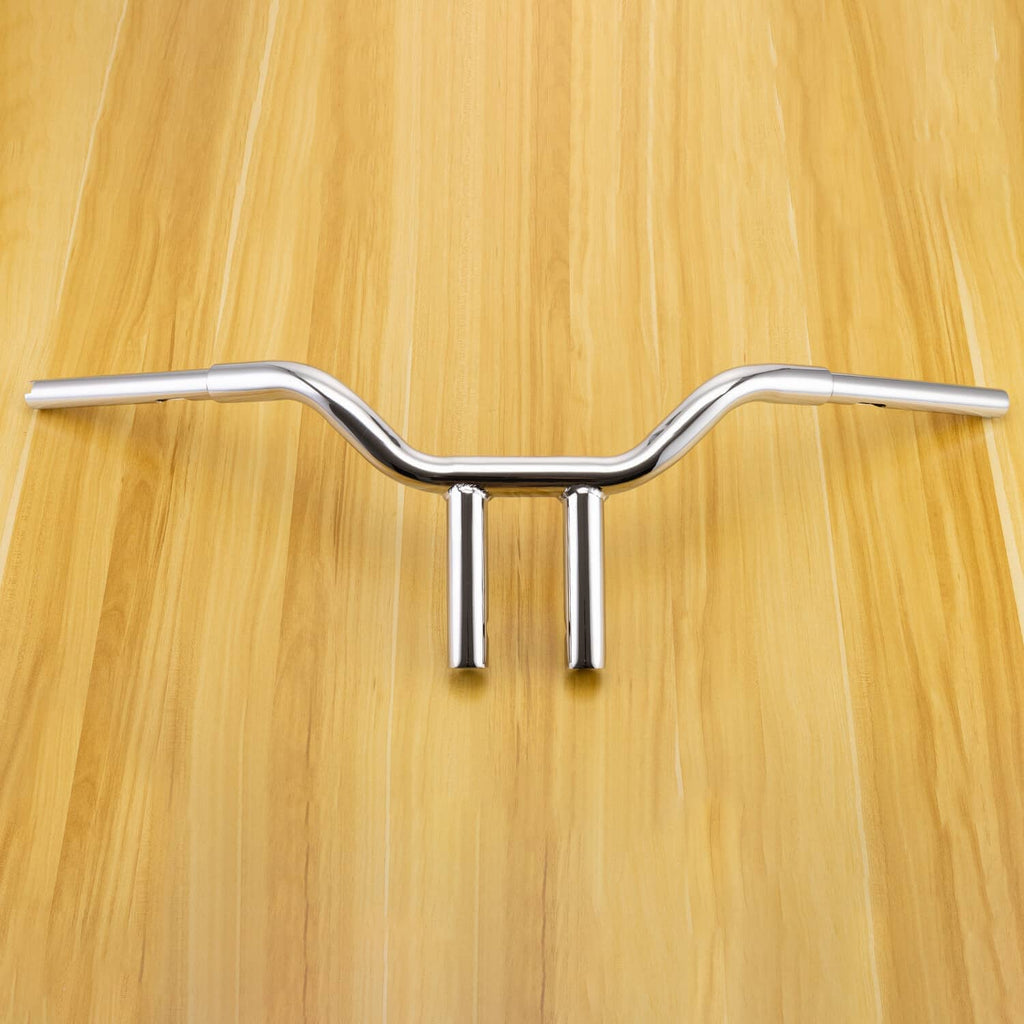 Chrome 10-inch MX T-bar handlebar, straight center with smooth curved rise
