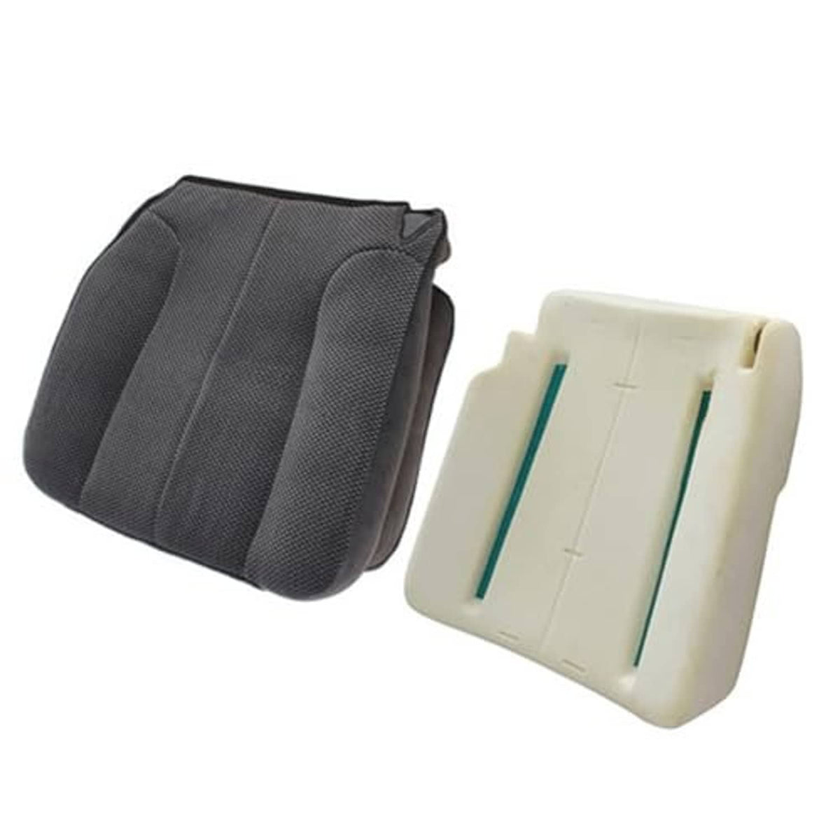 Dark gray driver seat bottom cover with foam cushion, front view angle