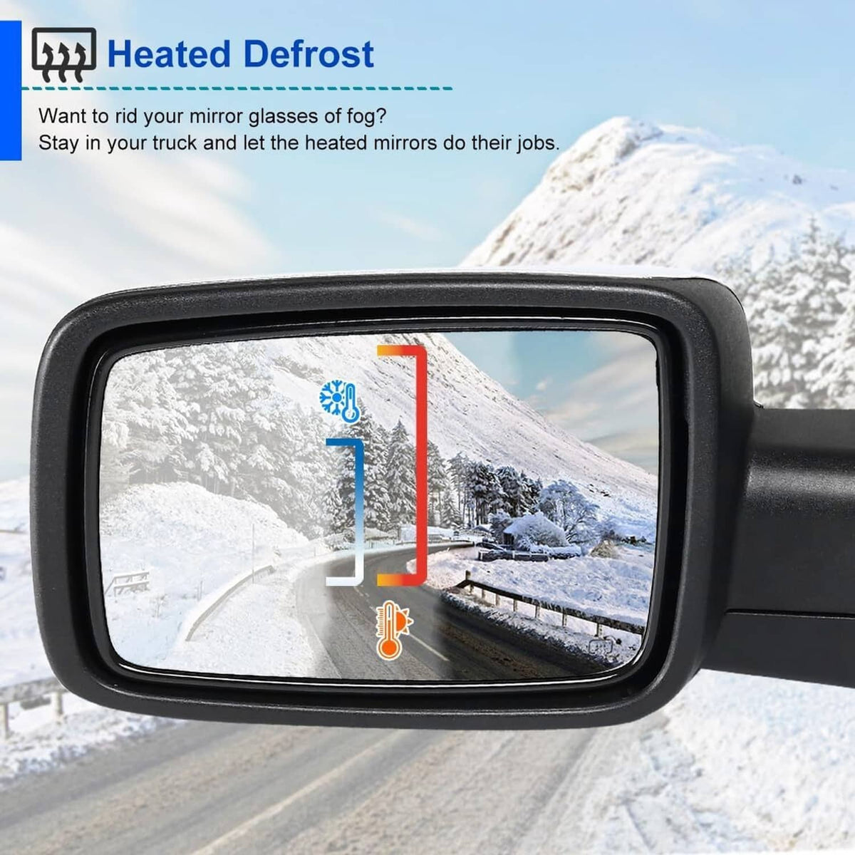 Left side heated mirror glass with heated defrost view on the lens
