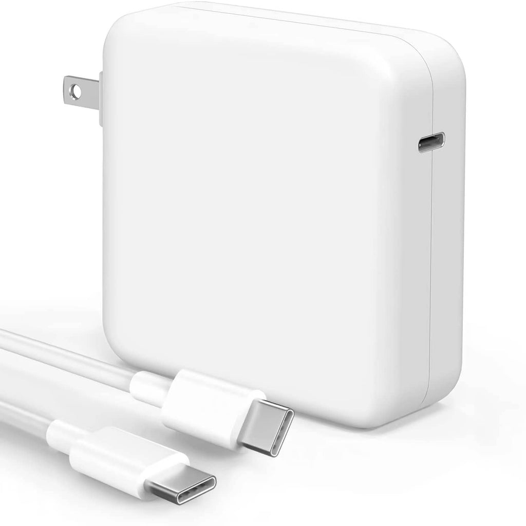 White USB-C power adapter with fold plug and USB-C cable connectors
