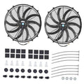 16-inch electric radiator cooling fan with black grille, shown from two angles.