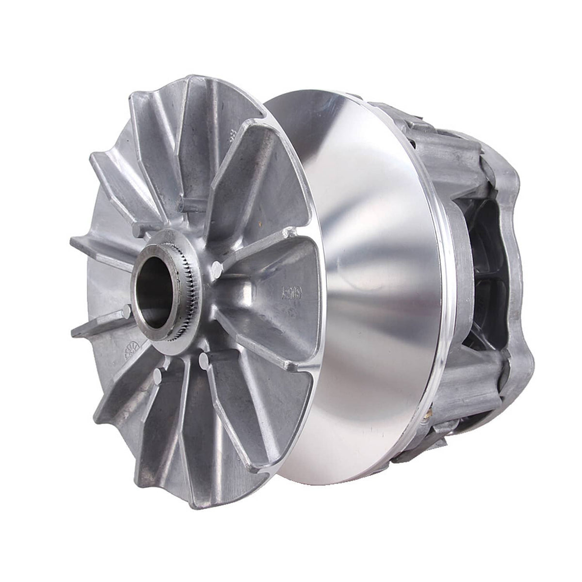 Primary drive clutch left side view with vented fan-like cover and outer ring