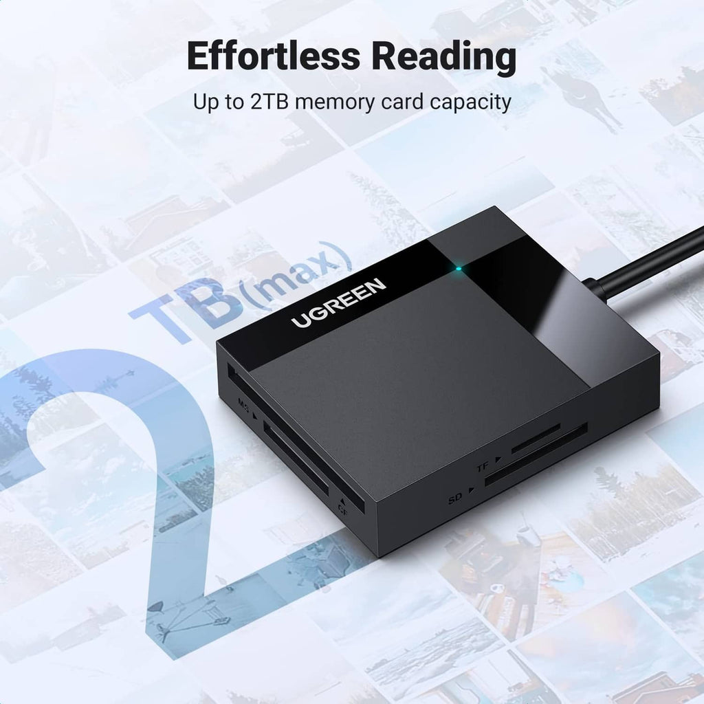 Ugreen 4-in-1 USB 3.0 card reader with status light and connected cable