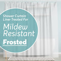 Frosted white shower curtain liner with grommet top and pleated hanging edge