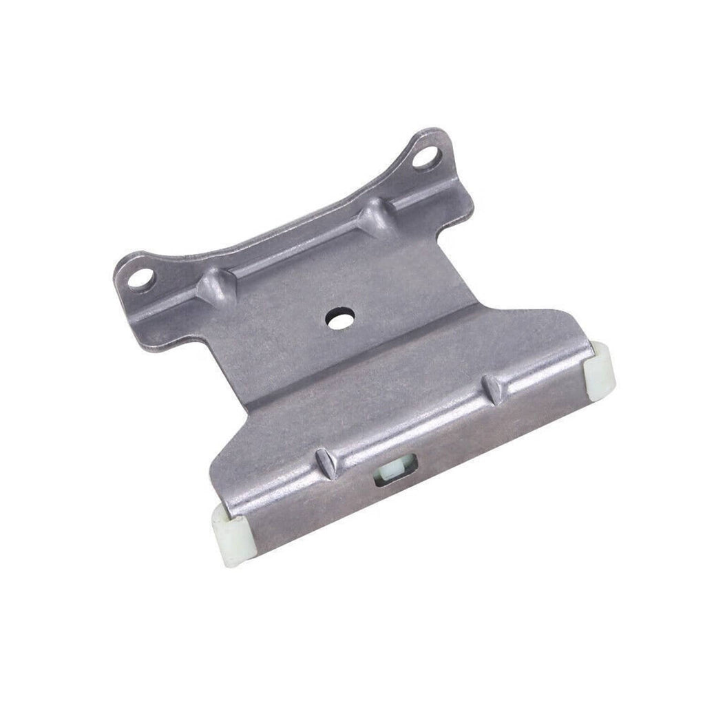 Timing chain kit metal guide bracket with bolt holes and white plastic locating tabs