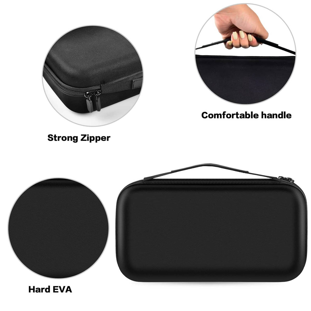 Black hard EVA walkie talkie case with carry handle and zippered closure