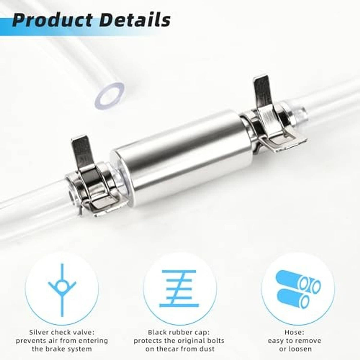 Brake bleeder valve assembly with aluminum cylinder and metal clamps for hose connection