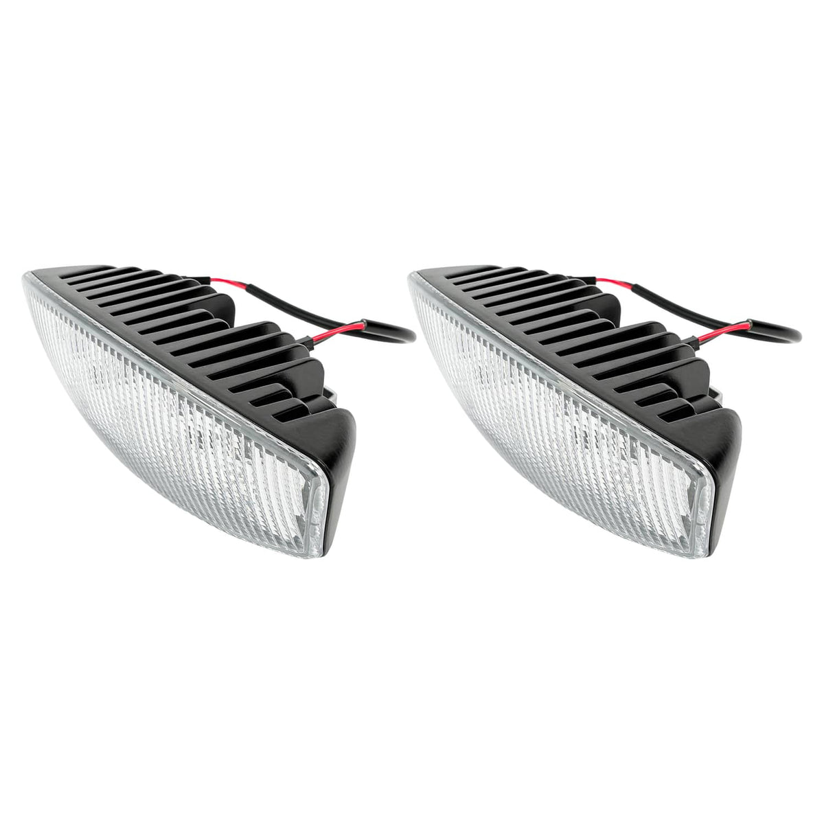 Pair of LED cab roof marker lights with black fins, clear lenses, and red/black wire leads
