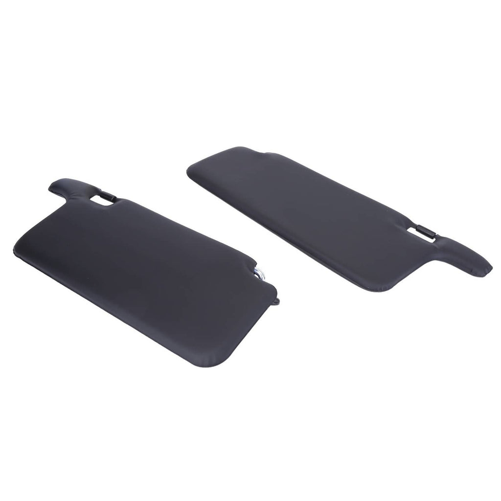 Two black sun visors, driver and passenger style, with clip openings