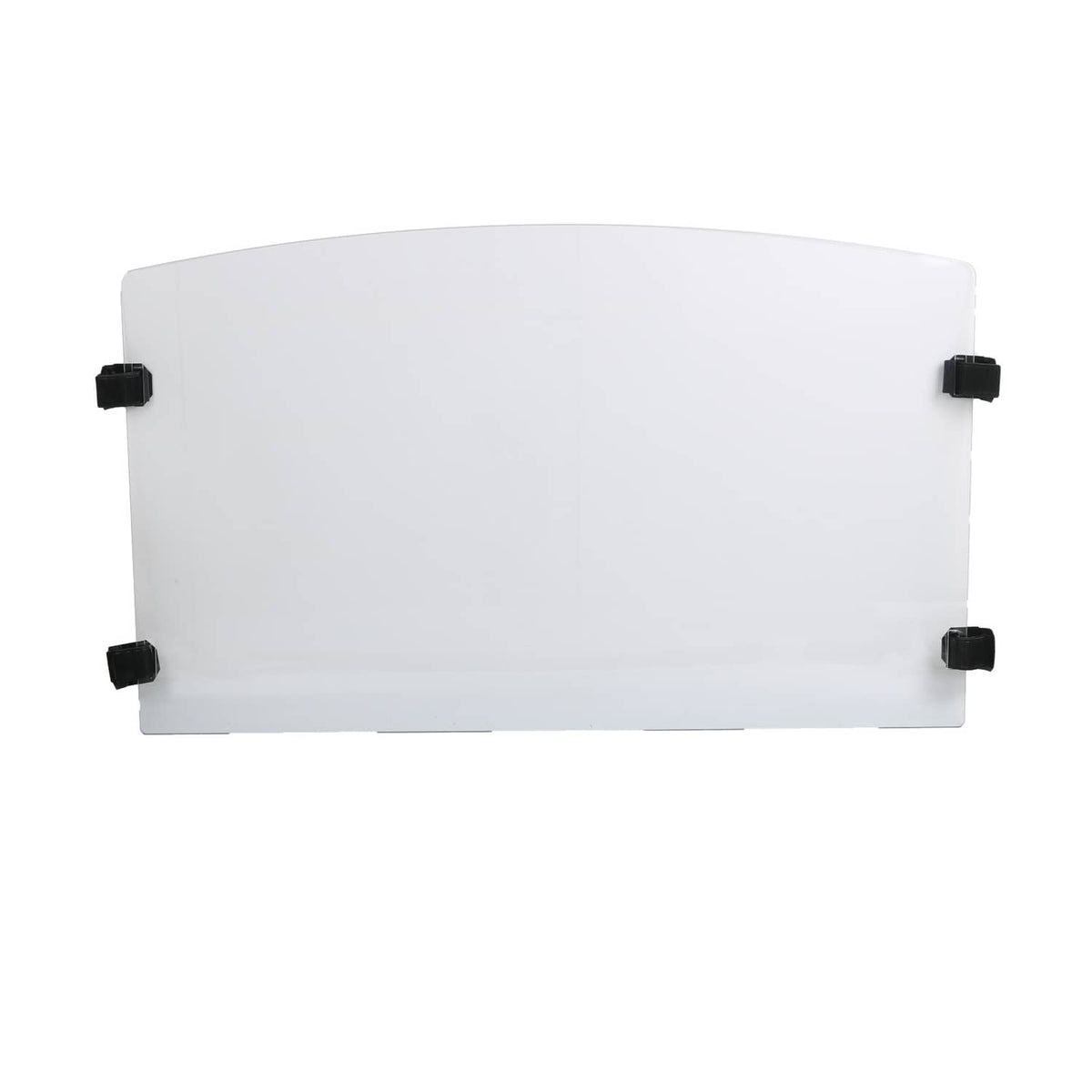 Front windshield panel with black mounting blocks, clear tinted plastic