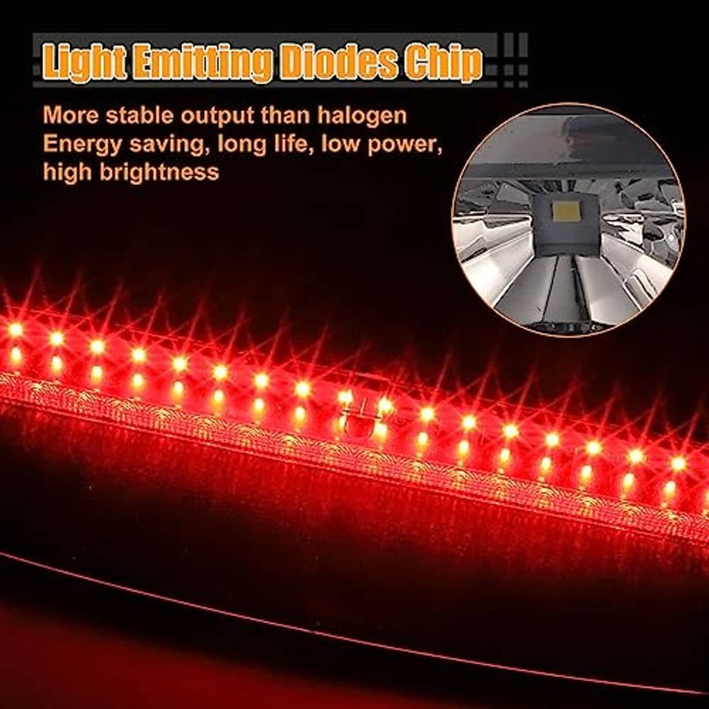 Red LED third brake light strip with visible diode points in dark housing