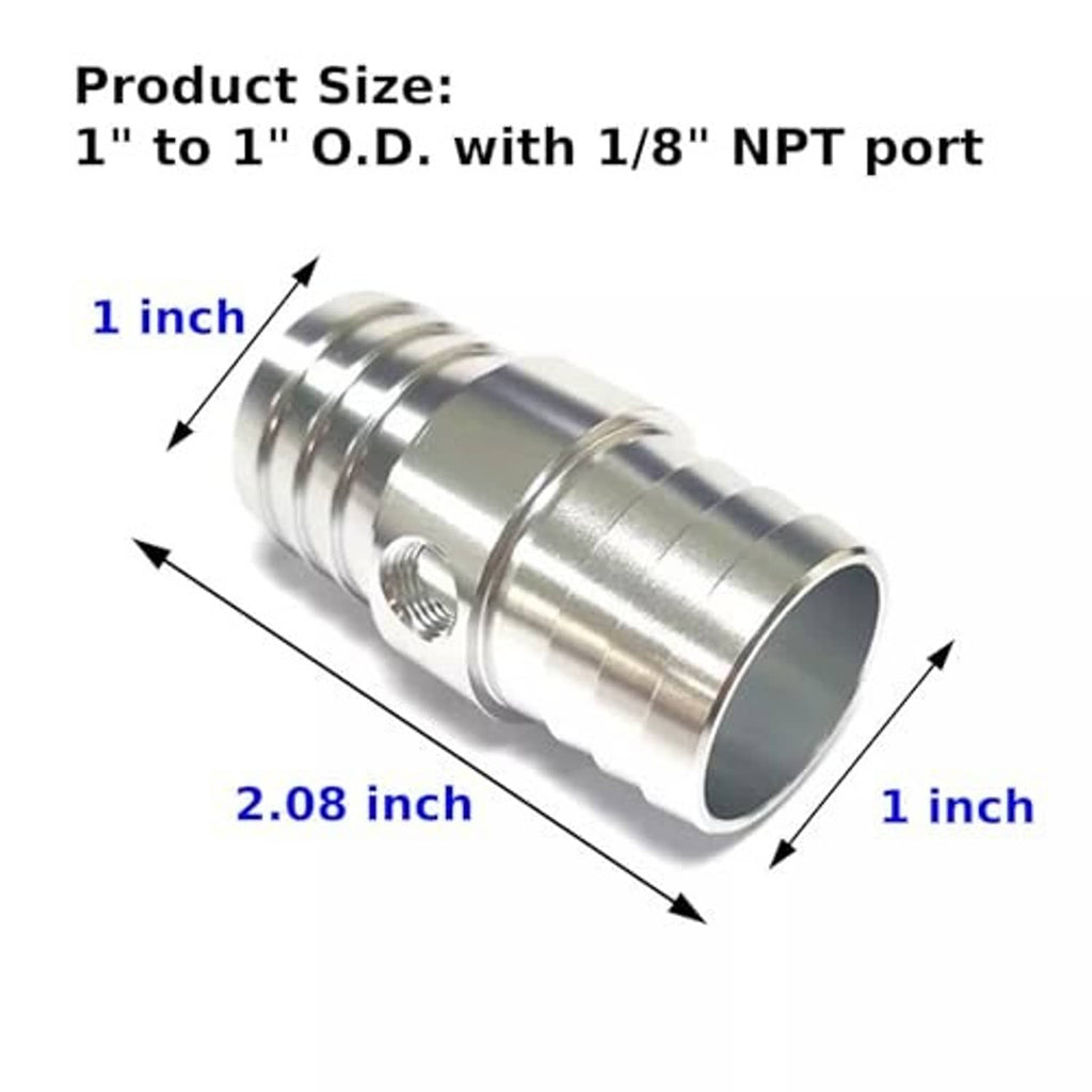 Hose connector showing 1-inch measurements and 1/8 NPT port on metal body