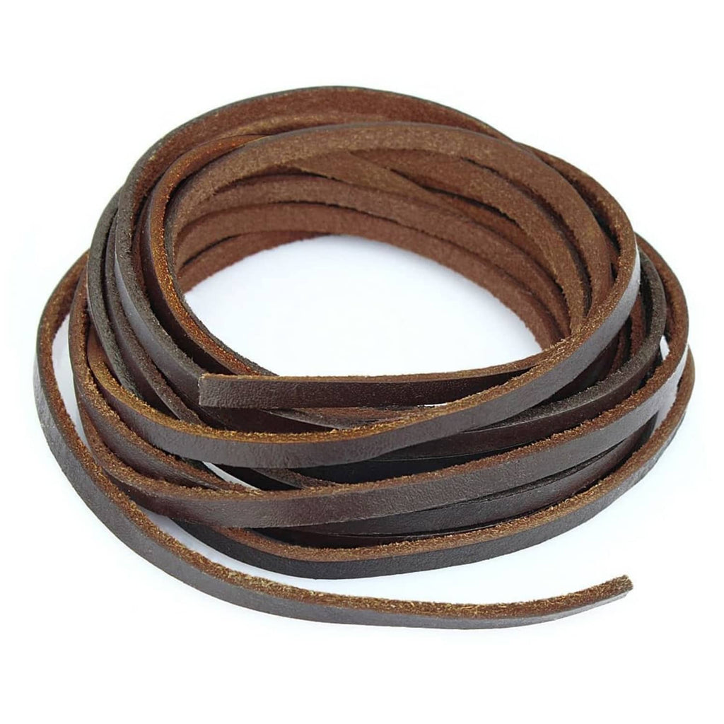 Flat genuine leather braiding cord, dark brown, coiled looped length