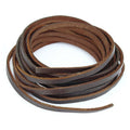 Flat genuine leather braiding cord, dark brown, coiled looped length