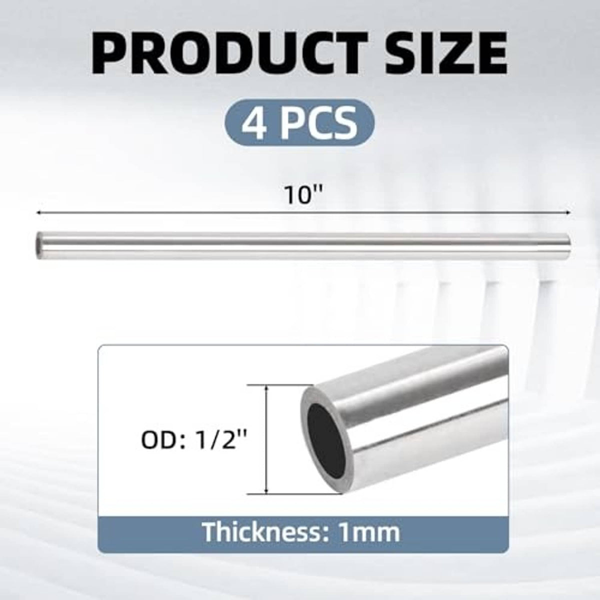 304 stainless steel tube, OD 1/2 in, 1 mm thick, 10 in length