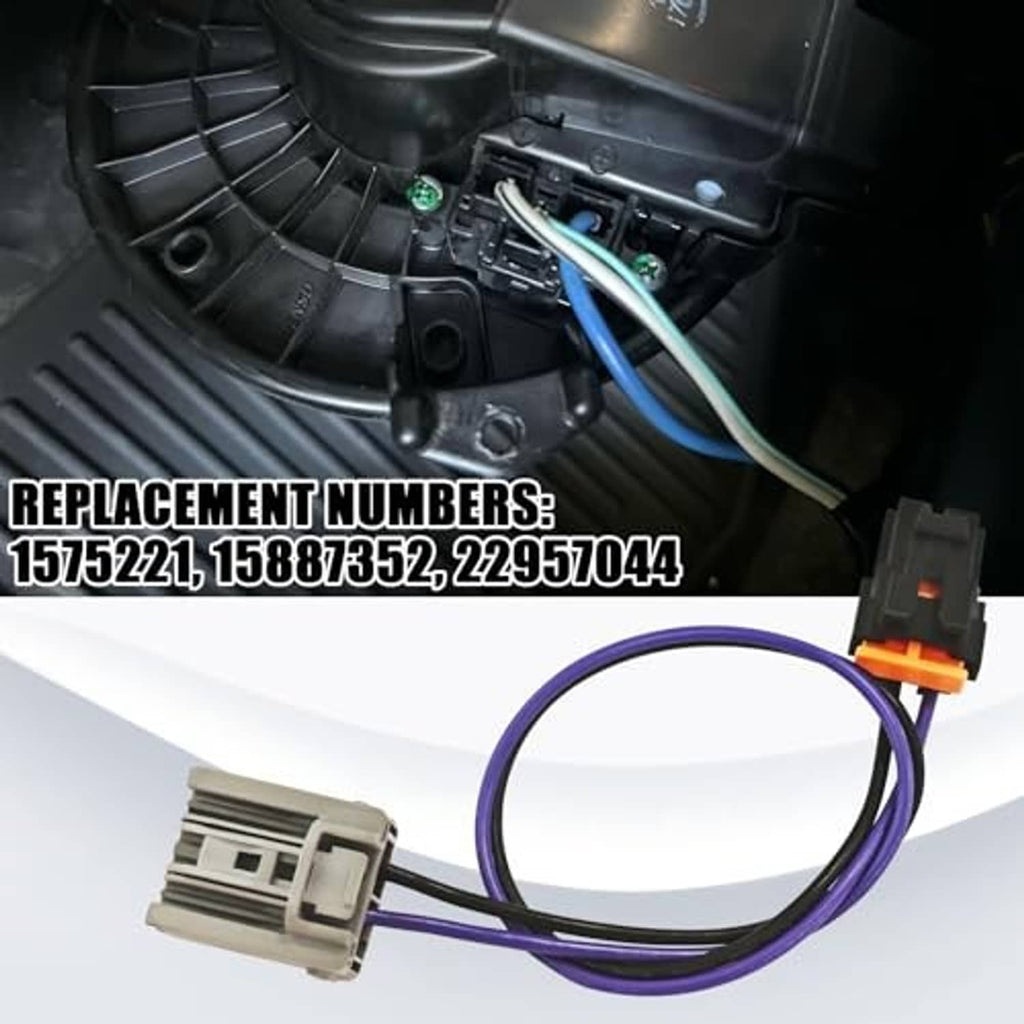 Blower motor resistor wiring harness with purple cable and matching gray/black connectors