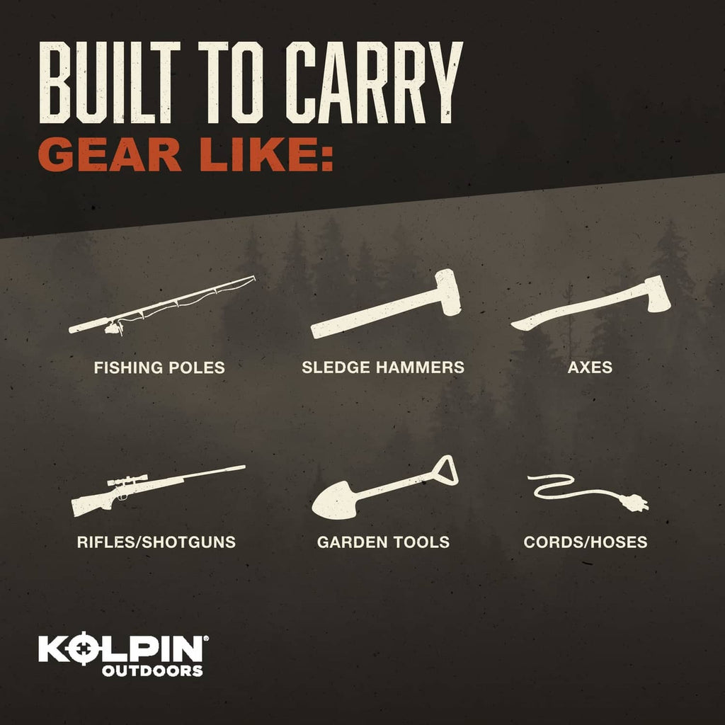 Promotional graphic for gear mounting bracket with KOLPIN OUTDOORS logo