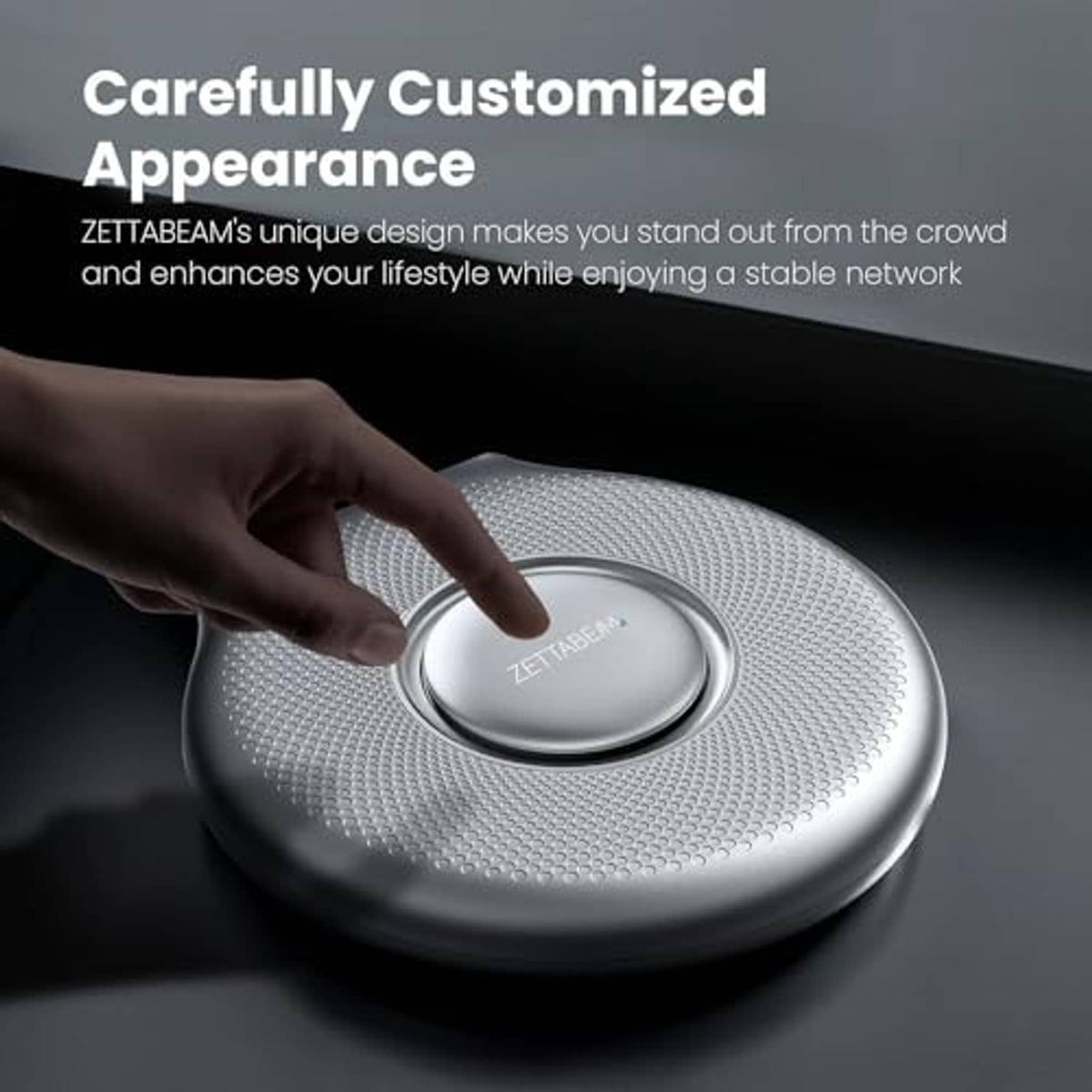 AX3000 Wi-Fi 6 mesh router with green LED ring as hand touches the top