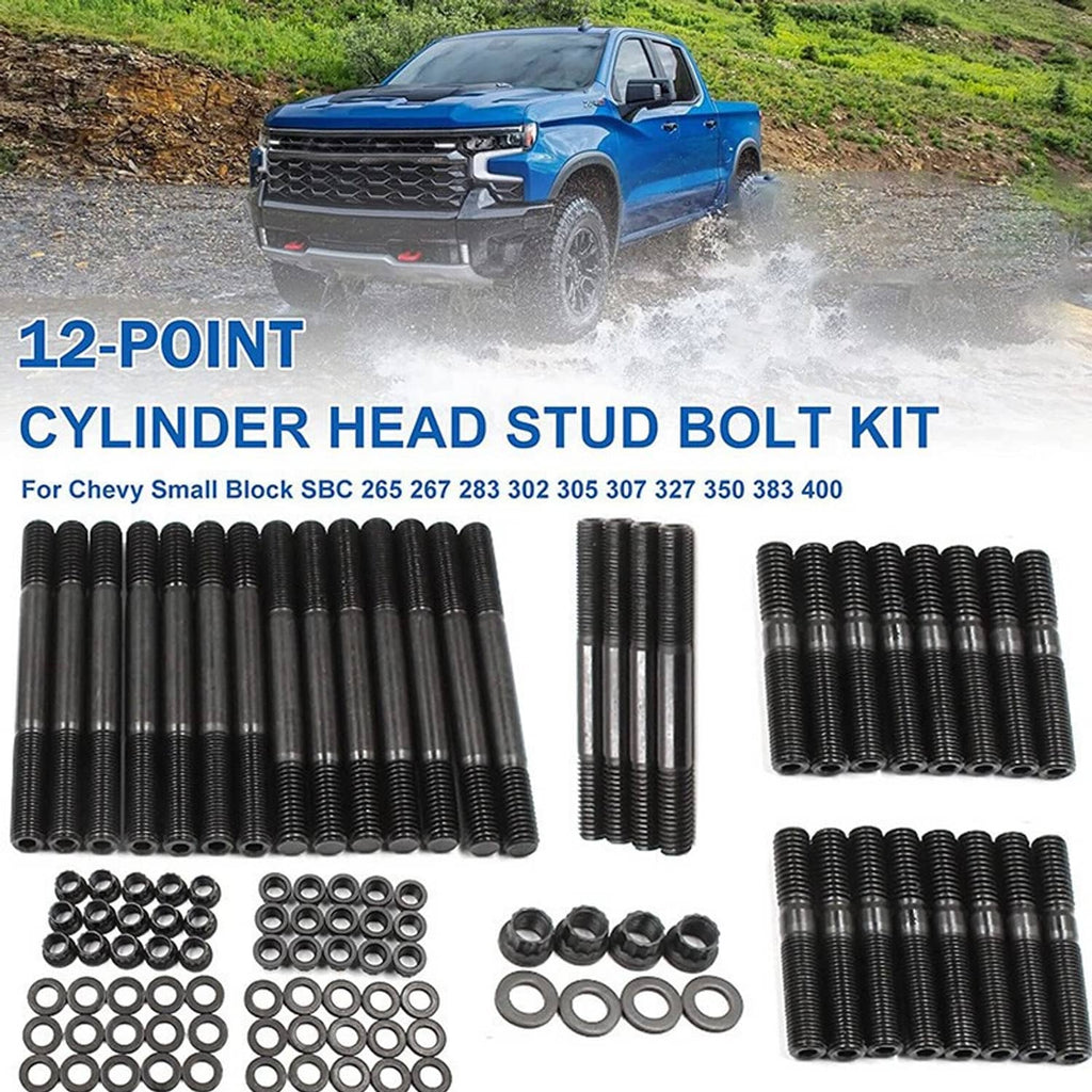 Cylinder head stud bolt kit with bundled black studs, washers, and nuts