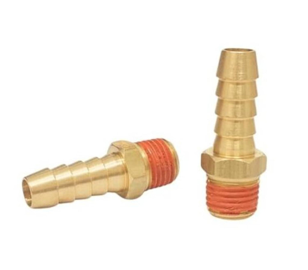 Set of 2 brass air hose barb fittings, 3/8 in barb x 1/4 in NPT male thread