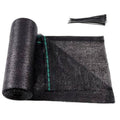 Black sun shade mesh tarp roll with green-reinforced edge and cut fringe
