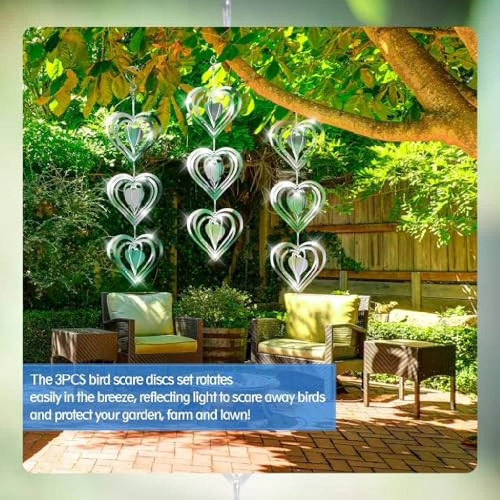 Outdoor stainless steel heart wind spinners with multiple hanging mirrored heart discs