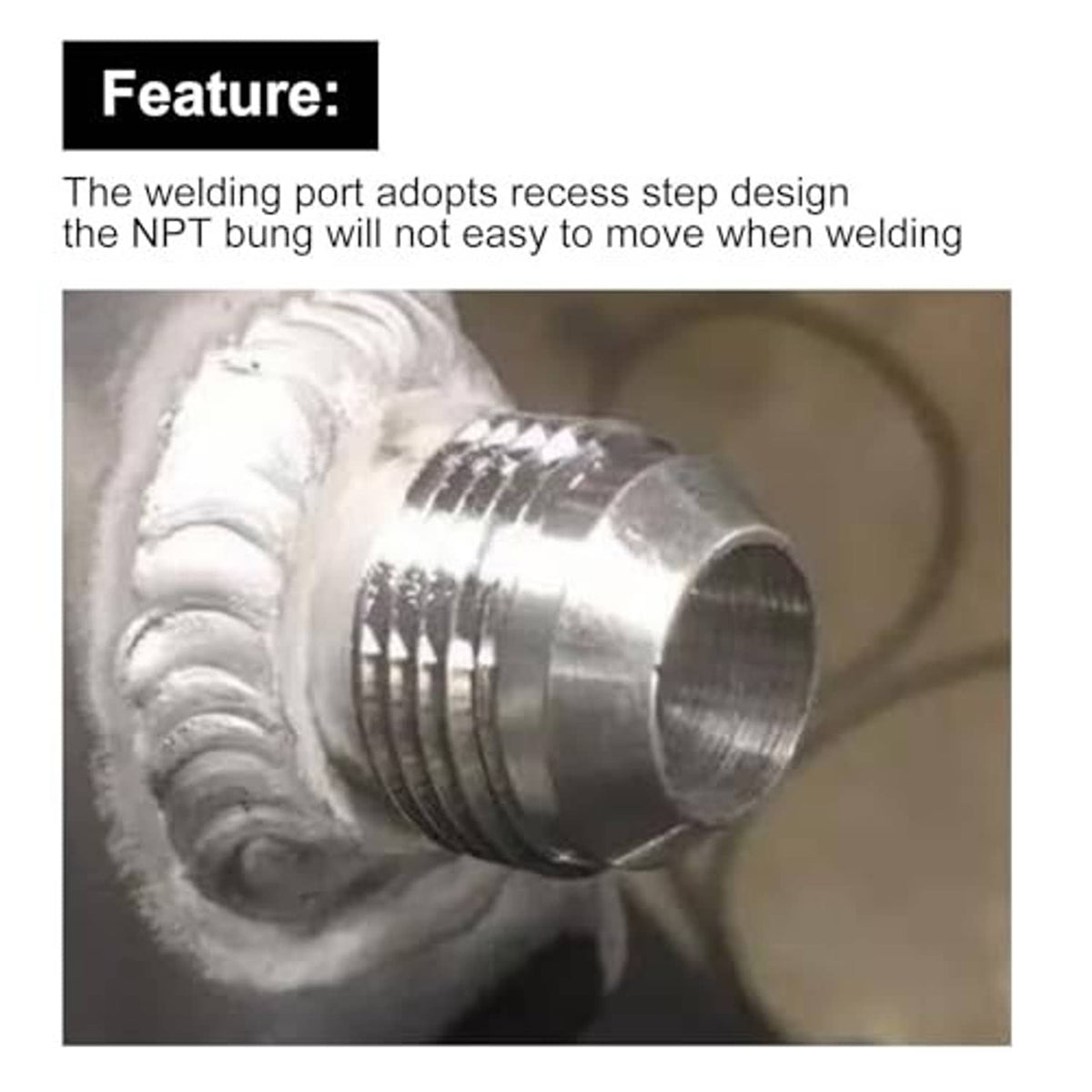 Male flare weld fitting adapter welding port with threaded bung connection