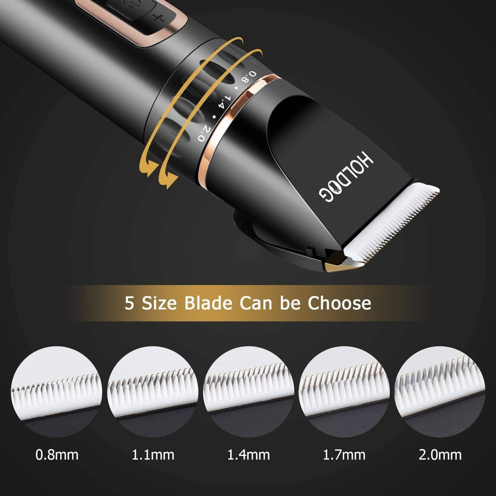 HOLDOG clippers head with five blade size guide and labeled thickness options