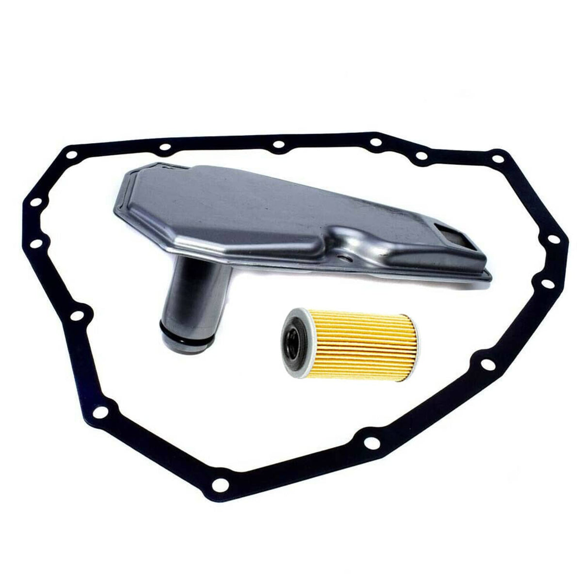 Transmission oil filter housing with filter cartridge and gasket