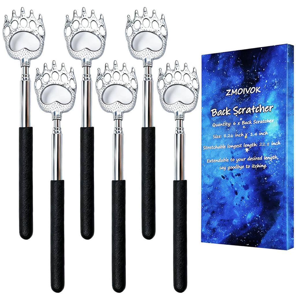 6-pack back scratchers with chrome bear claw heads and black textured grips