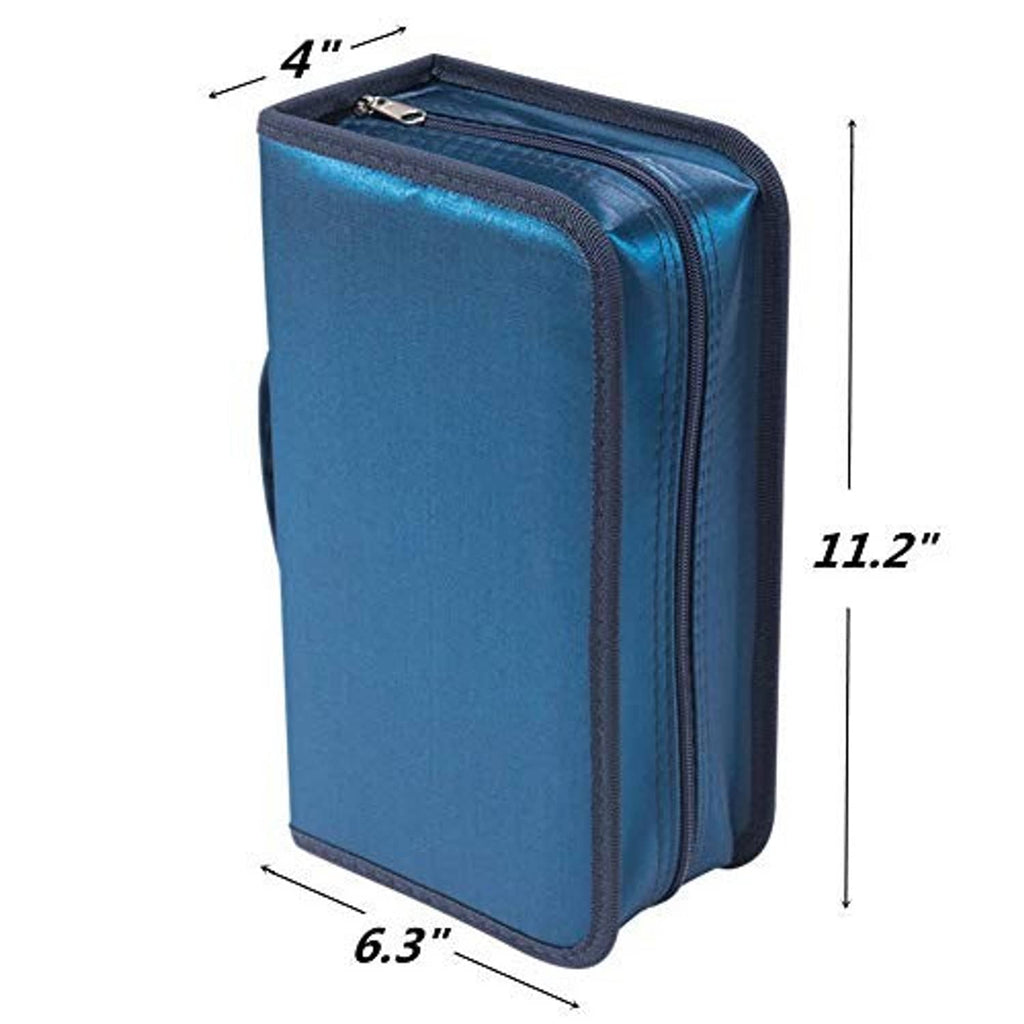 Blue CD/DVD case, 11.2 in tall, with zip closure and carrying handle