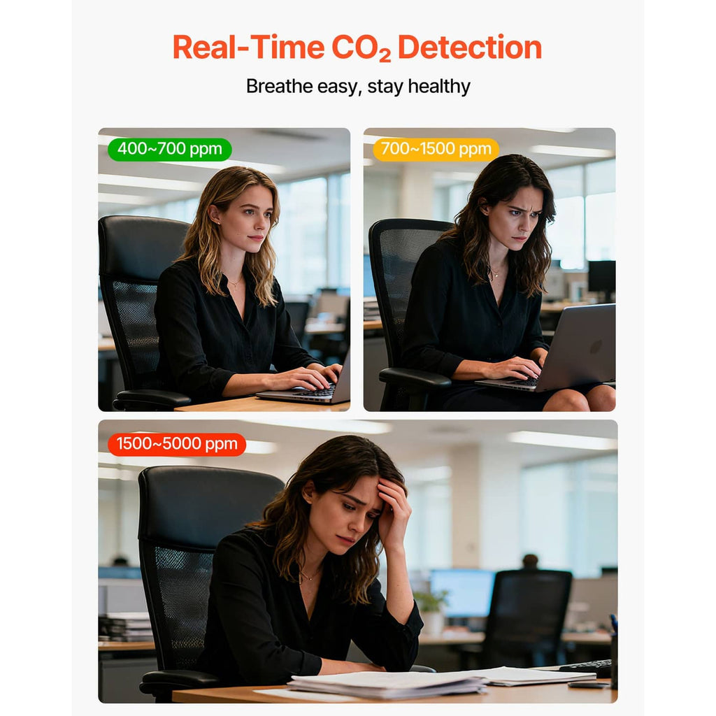 Carbon dioxide monitor and controller with CO2 level alerts across multiple ppm ranges