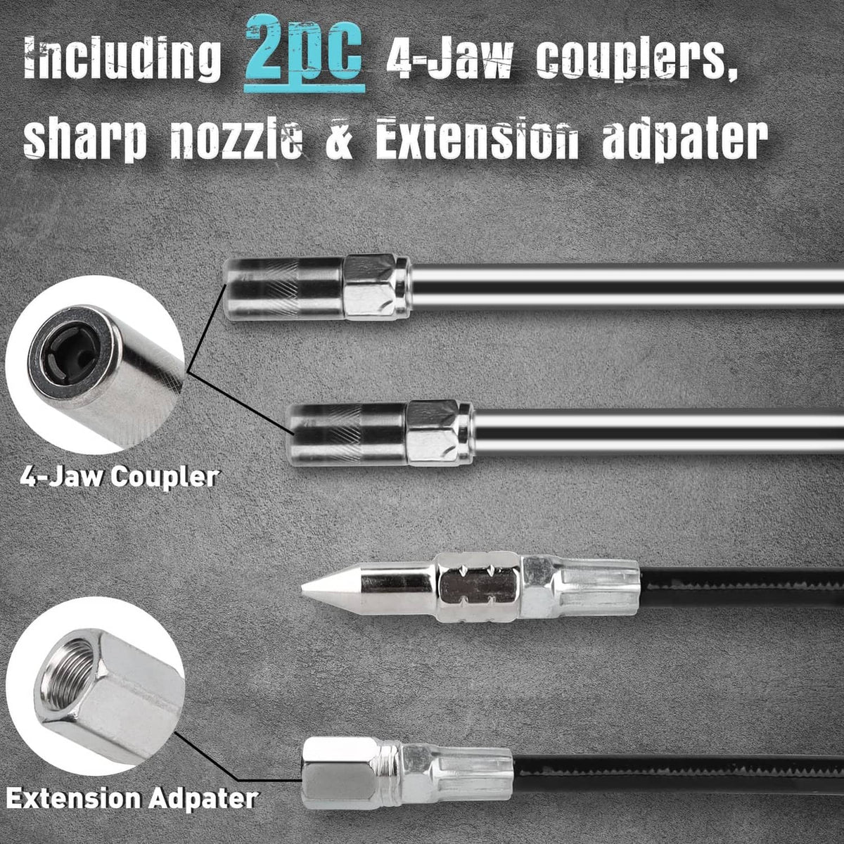 4-jaw coupler and extension adapter set with grease fitting nozzle