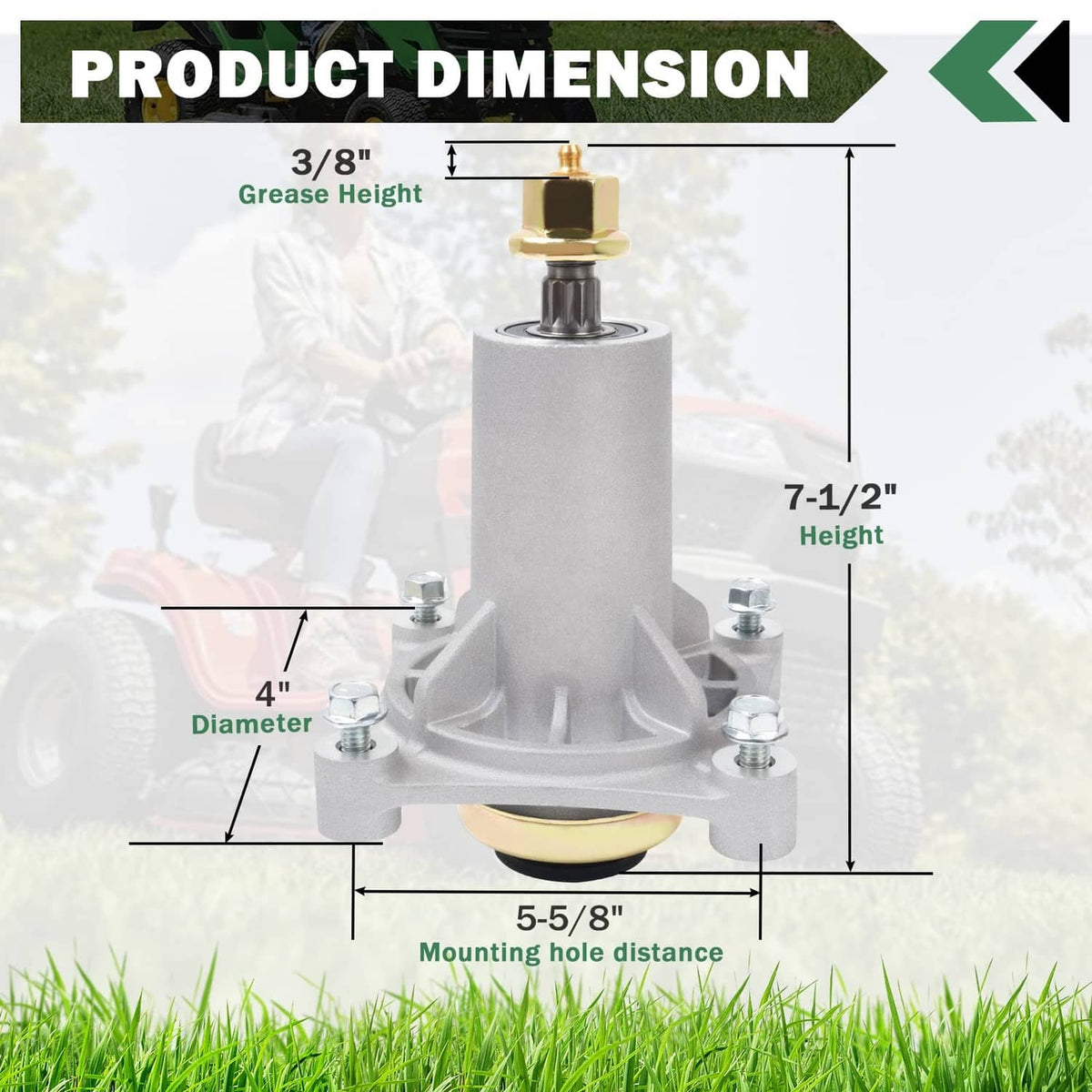 Lawn mower spindle height and mounting hole distance diagram