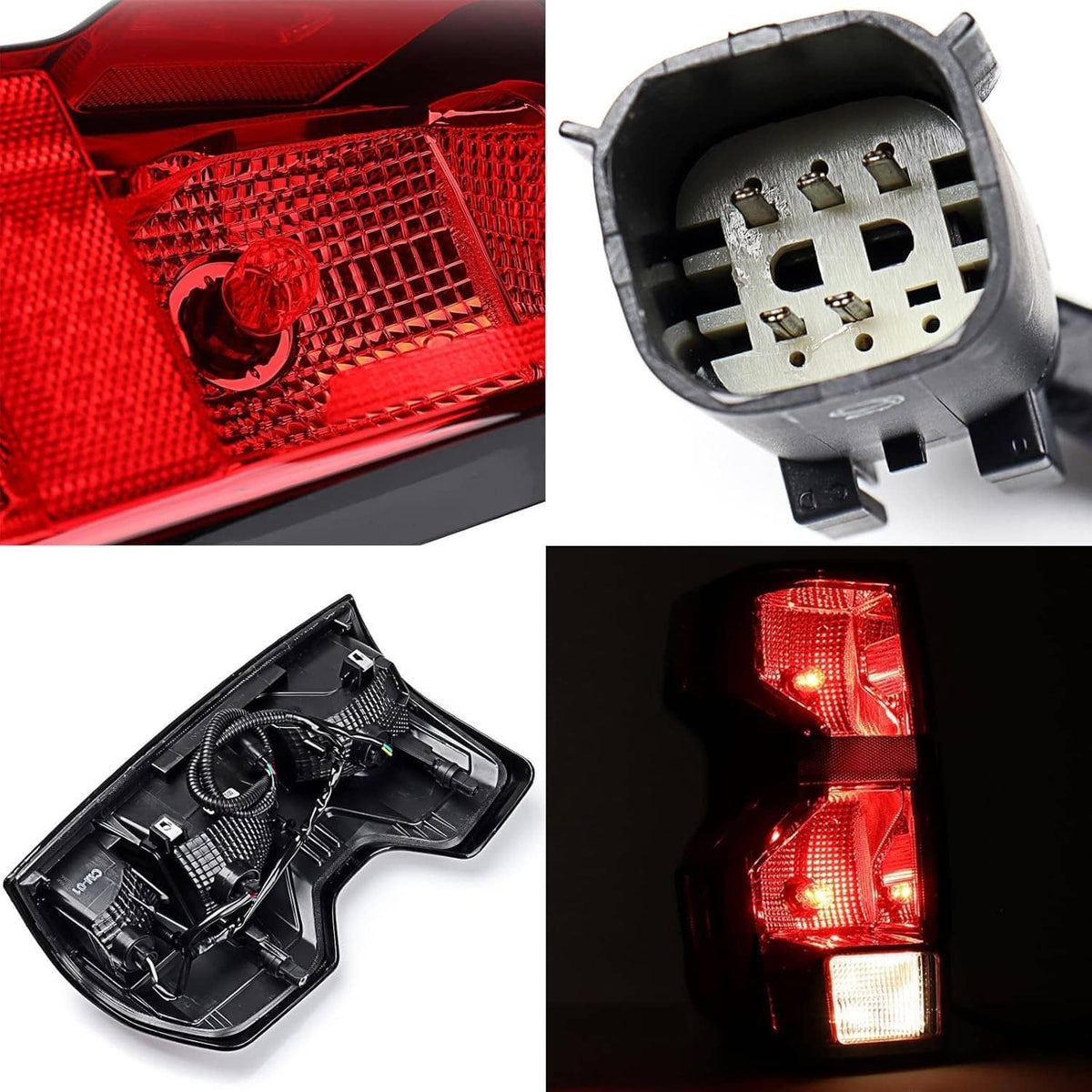Left tail light socket and red lens detail with bulb housing connection
