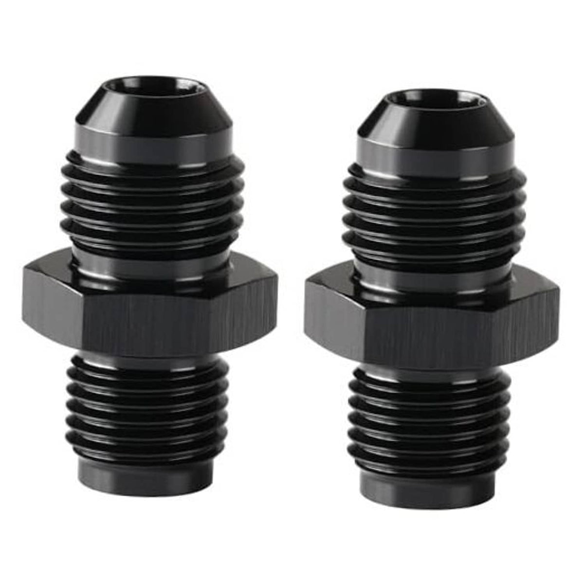 Black 6AN to 1/2-20 inverted flare adapter fittings, hex base, 2 pcs